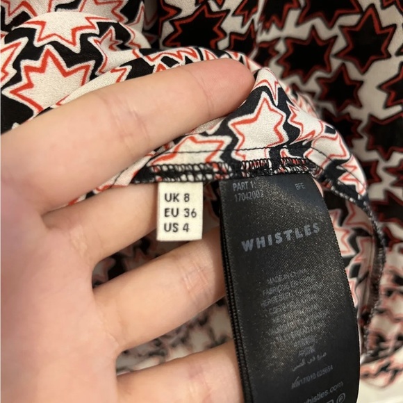 Whistles Black White Red Star Frilled Yoke Chiffon Blouse UK8 - Picture 4 of 7